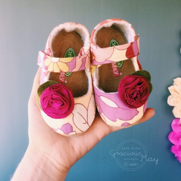 Gracious May Fuchsia Pink and Yellow Baby Shoes