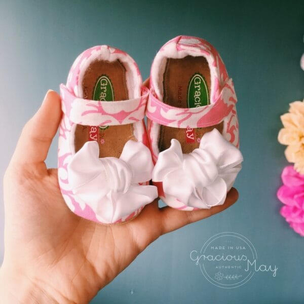 Pink and White Satin Bow Mary Janes for Baby and Toddler Girls