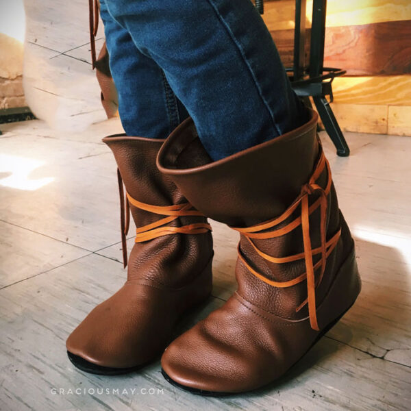 Gracious May Brown Leather Toddler Girl Boots for 2019